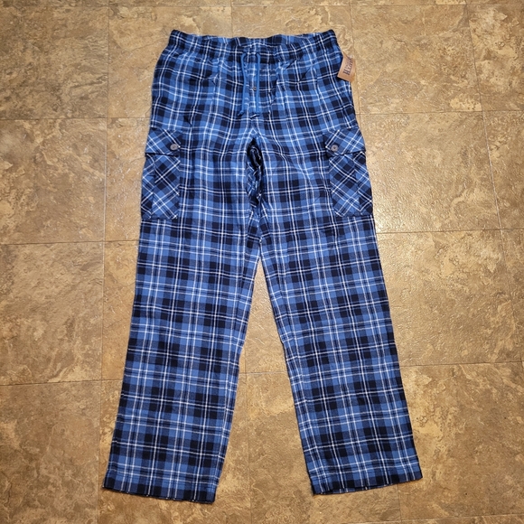 Duluth Trading Co Flannel Cargo Lounge Pants Men Mx32 *32x31* Blue Plaid Relaxed - Picture 1 of 11